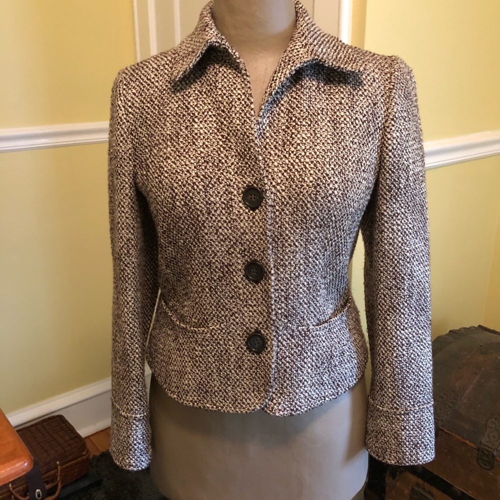 Talbots Petites Brown and Cream Tweed Jacket Blazer Size 2